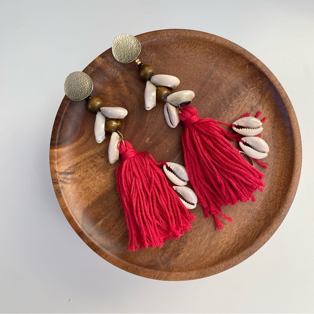 Red Tassel and Shell Drop Earrings - Women Jewelry Earrings